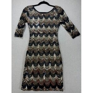 Windsor Sequin Bodycon Dress Womens S Gold Navy Excellent Art Deco Mini